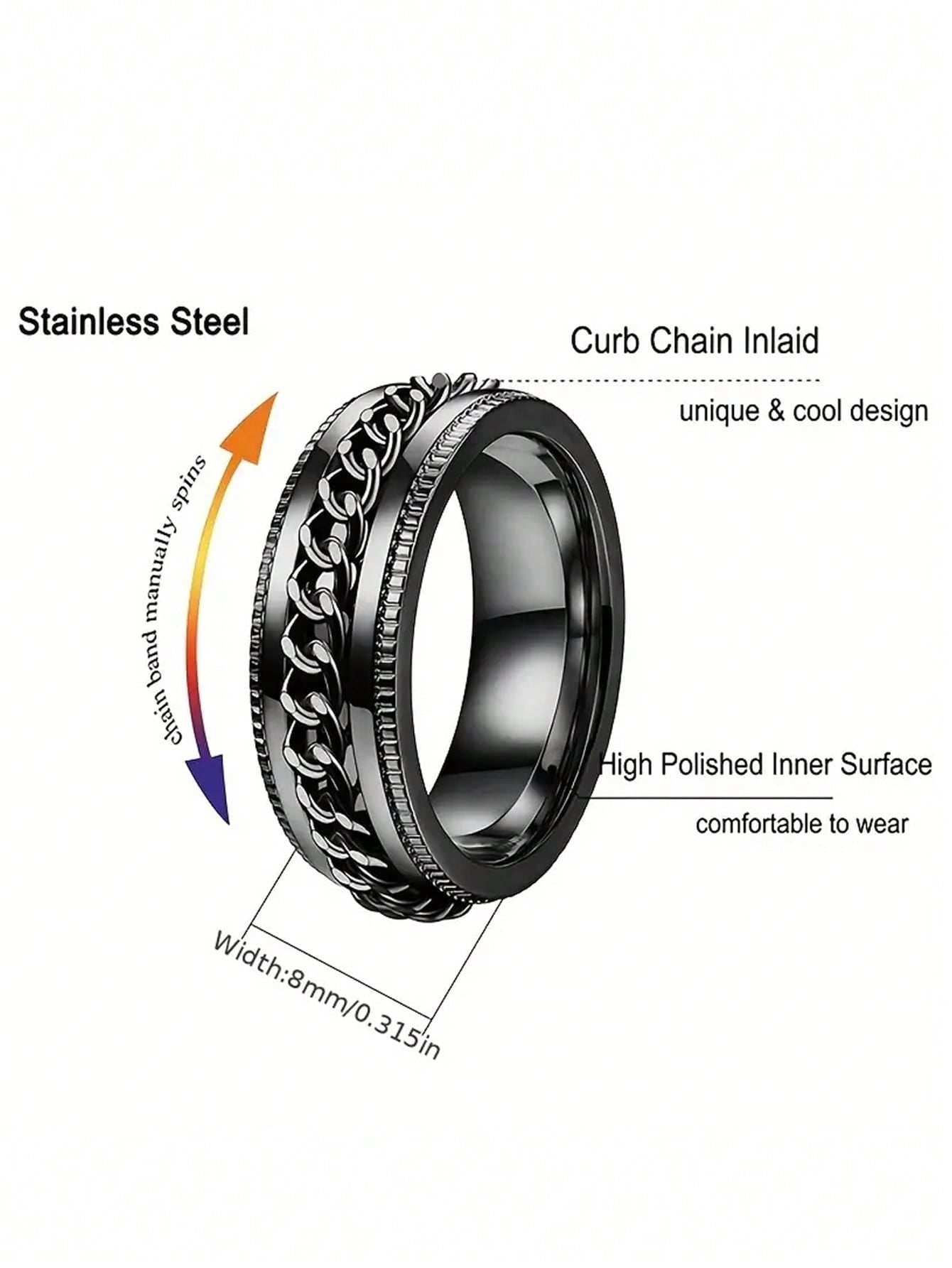 4Pcs/Set Black Embossed Design Ring