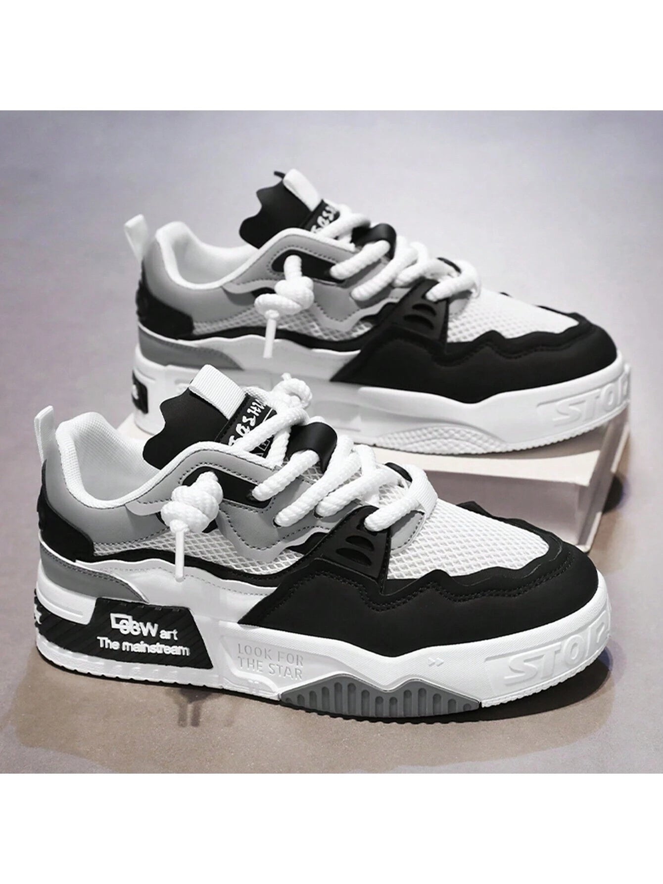 1 Pair Men'S Lace-Up Letter Pattern PU Flat Skate Shoes, Wear-Resistant Outdoor Sports Shoes