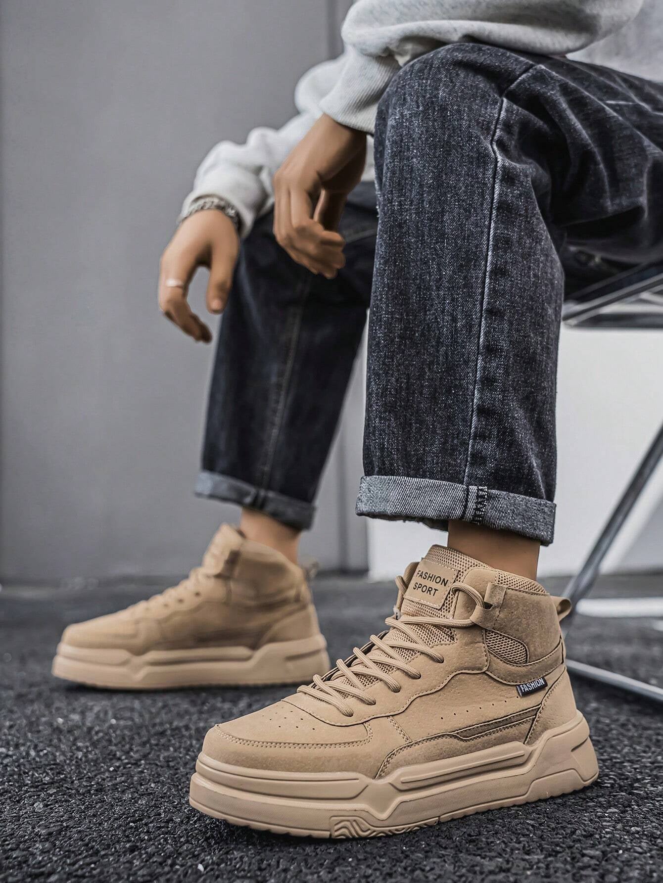 Men'S Black & White Splice Sports Shoes, Niche Design Front Lace-Up High Top Skateboard Sneakers, Comfortable Couple Athletic Shoes