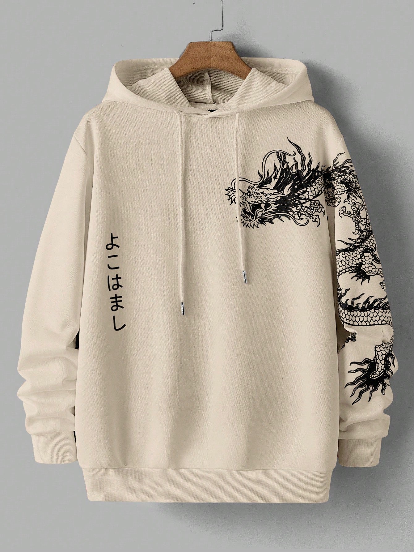 Manfinity Rebelgame Men'S Casual Dragon Print Loose Hooded Long Sleeve Knit Sweatshirt, Autumn Winter