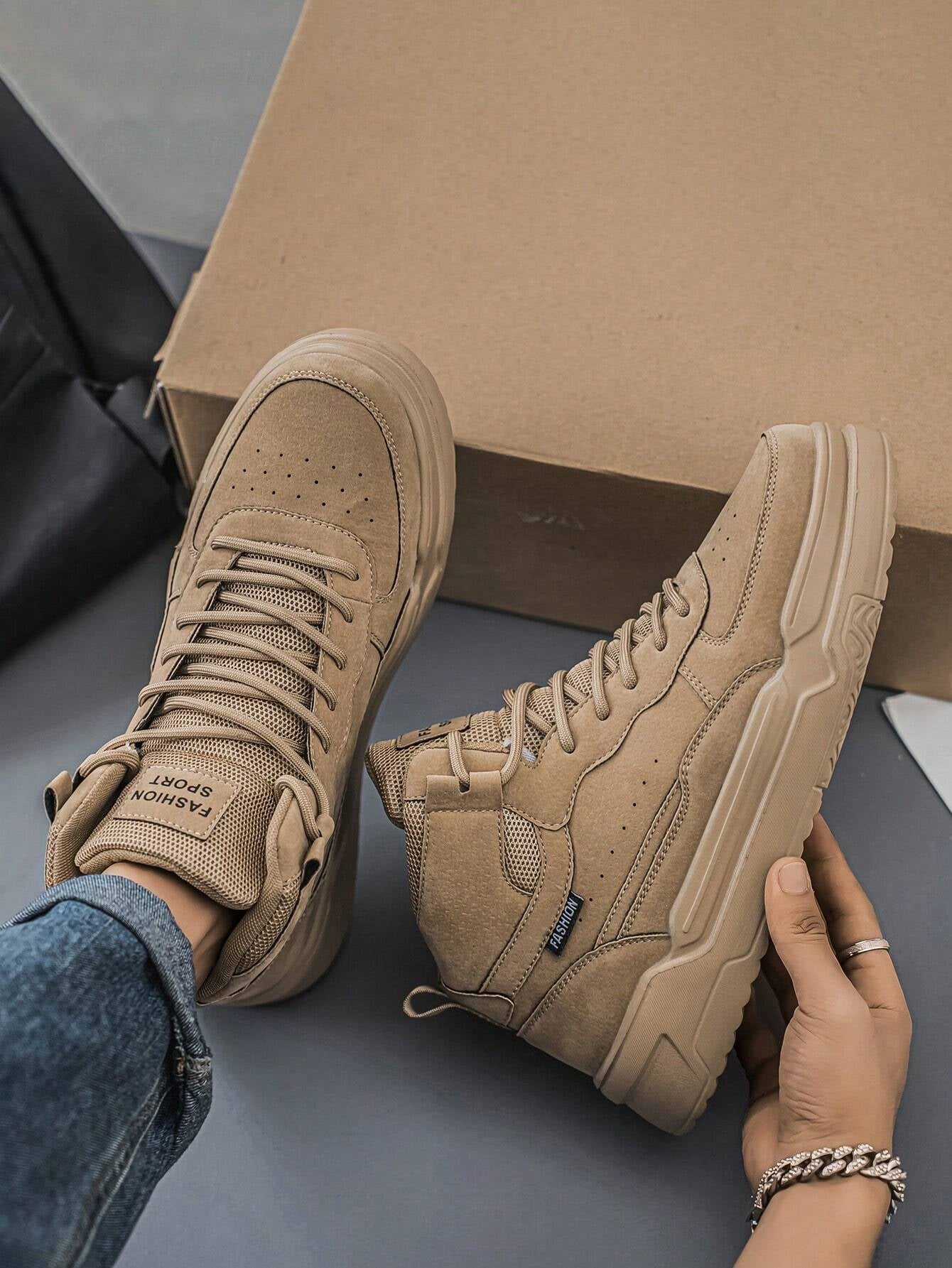 Men'S Black & White Splice Sports Shoes, Niche Design Front Lace-Up High Top Skateboard Sneakers, Comfortable Couple Athletic Shoes