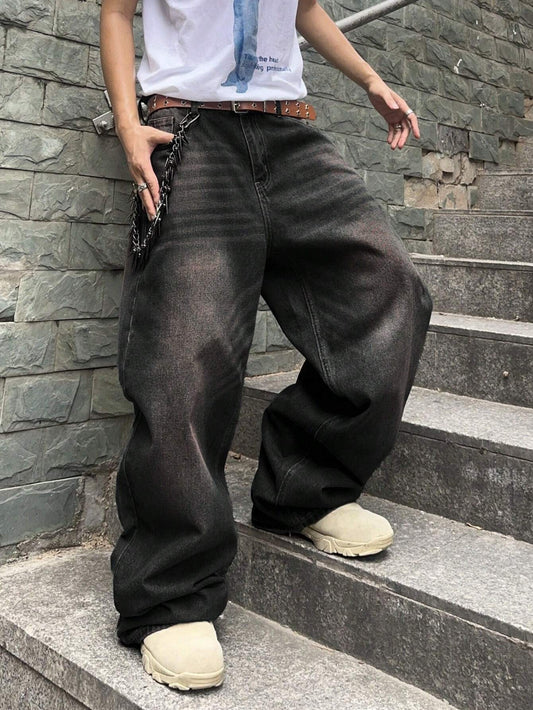 Manfinity Hypemode Men'S Distressed Solid Color Denim Jeans
