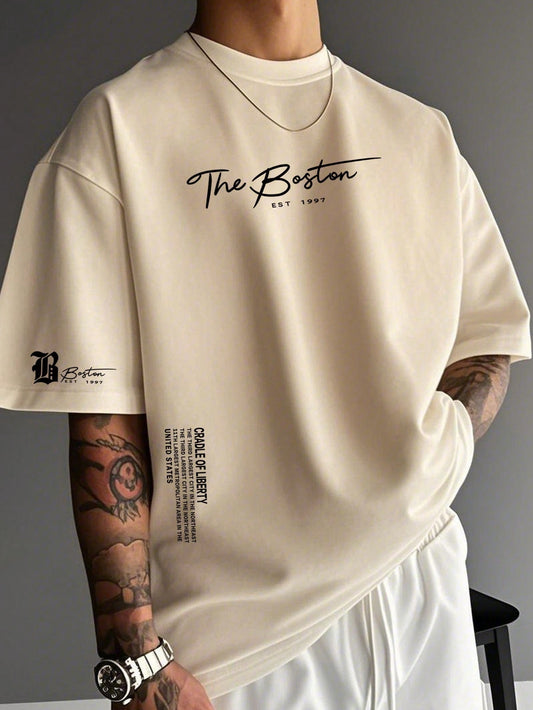 Men'S Casual Slogan Print Loose round Neck Short Sleeve T-Shirt