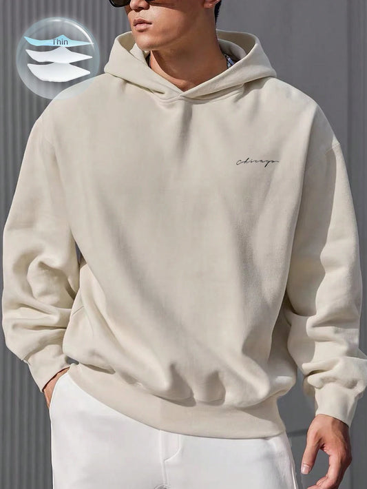 Manfinity Hypemode Loose Fit Men'S Simple Solid Color Hooded Sweatshirt Going Out Letter Long Sleeve Casual Hoodie, for Friends, Husband, Boyfriend Gifts